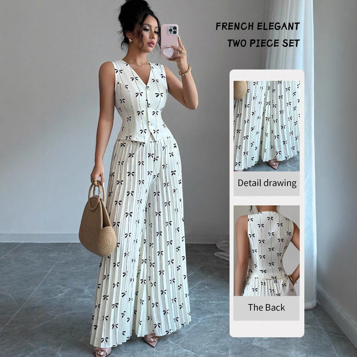 Sleeveless Fitted Vest Top And High-waisted Wide-leg Pants Two-piece Set