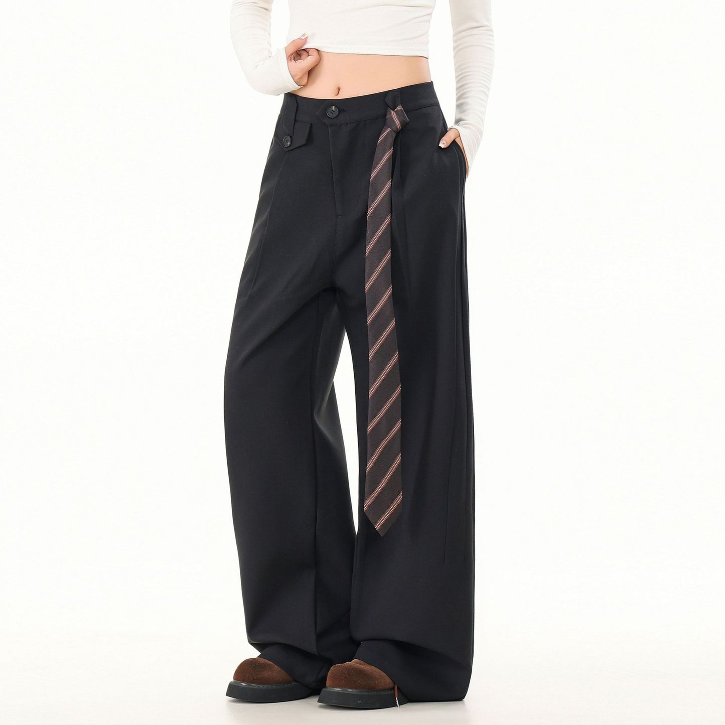 Old-money-style Relaxed Wide-leg Linen Casual Dress Pants