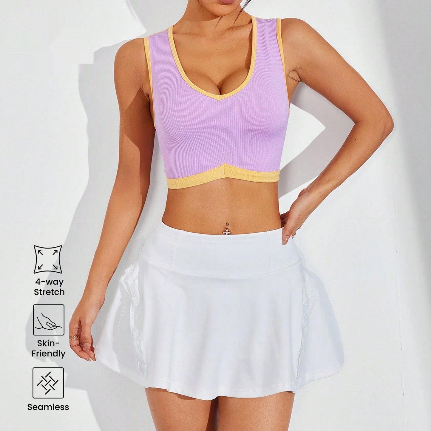 Womens Sports Tank Top Sleek Back Design Yoga Straps And Shock-absorbing Support