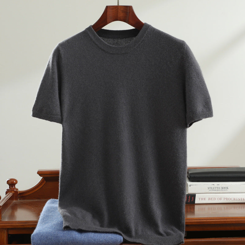 Men's Round Neck Simple Fashion Business Versatile Short Sleeve Sweater