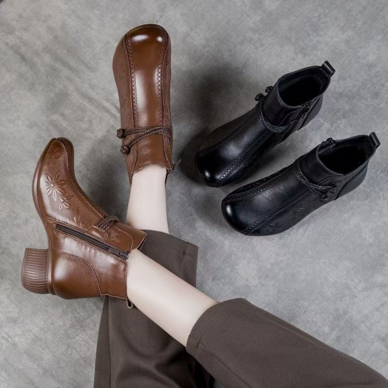 Retro Women's Soft Sole Soft Leather Cotton Shoes