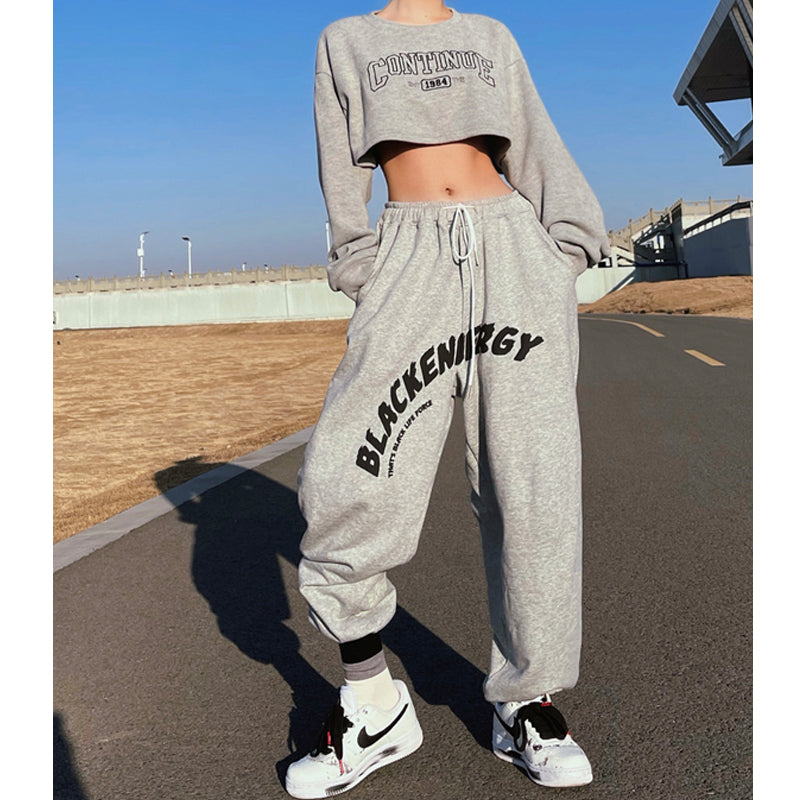 High Waist, Thin, Straight, Beamed Feet, Letter Print, Hip-hop Street Dance
