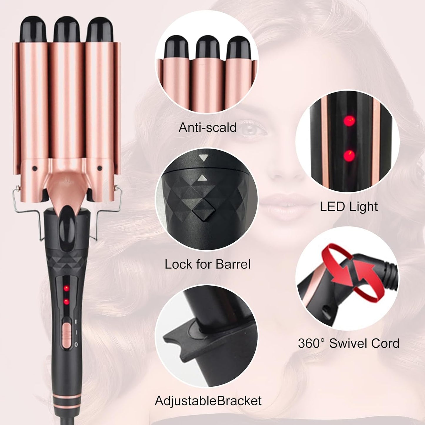 Rizador De Cabello, Rizador Profesional De Cabello De 9-32 Mm, Rizos Intercambiables Multifunción 5 En 1, Calentamiento Instantáneo Con Guante Protector Contra Para Cabello Largo Y Corto