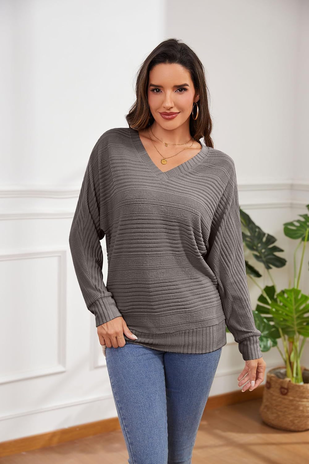 Women's Long-Sleeve Casual V-Neck Pullover Sweater