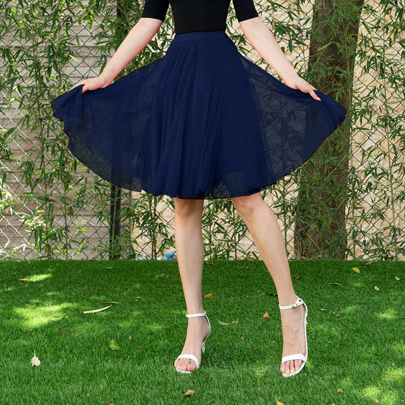 Mesh Half-length Long Skirt Swing Slimming A- Line Short Gauze Skirt