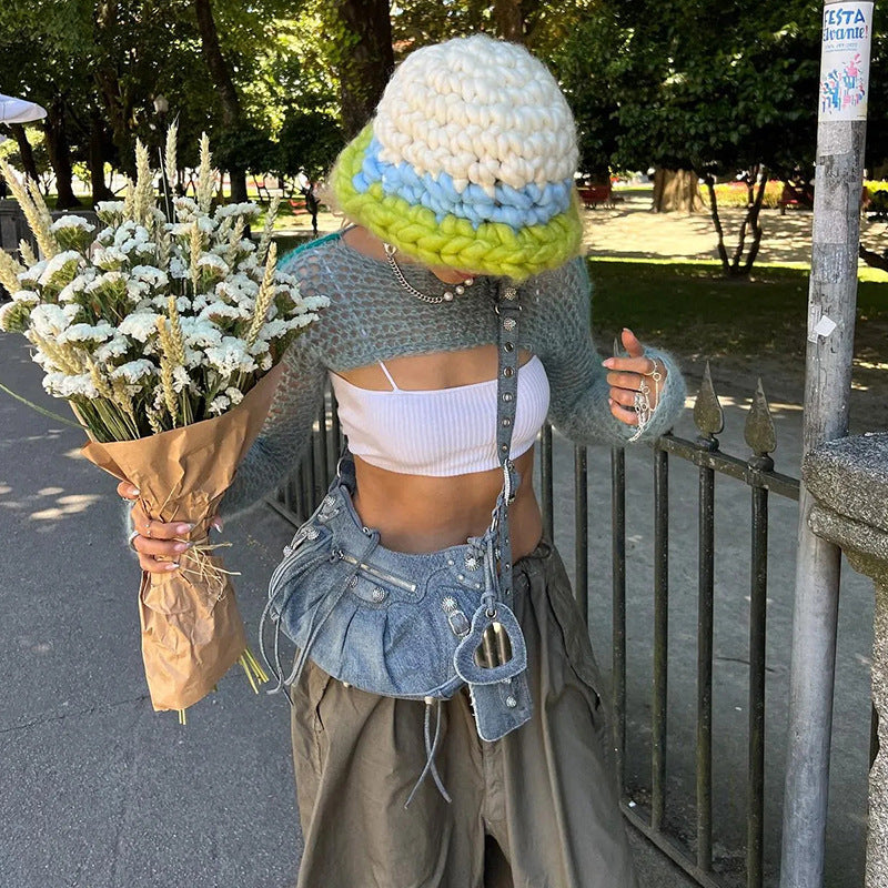 Ladies Vintage Fashion Knitted Cropped Blouse