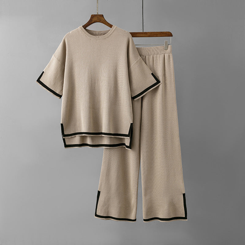 Short-sleeved Sweater Wide-leg Pants Suit