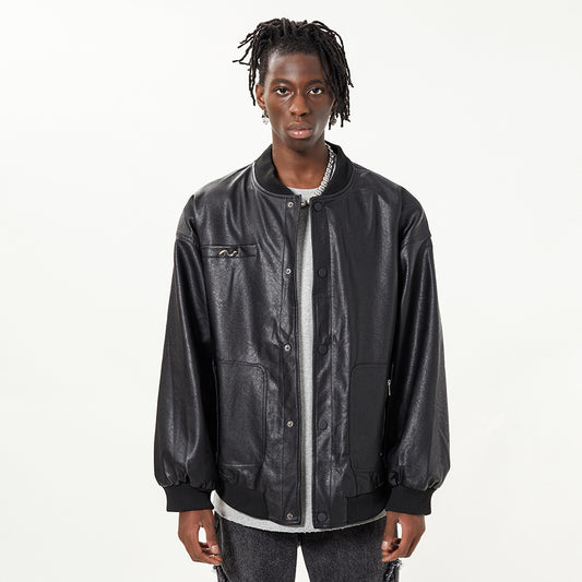 Men's Spring And Autumn Design Sense Motorcycle Clothing Pilot PU Leather Jacket Baseball Uniform