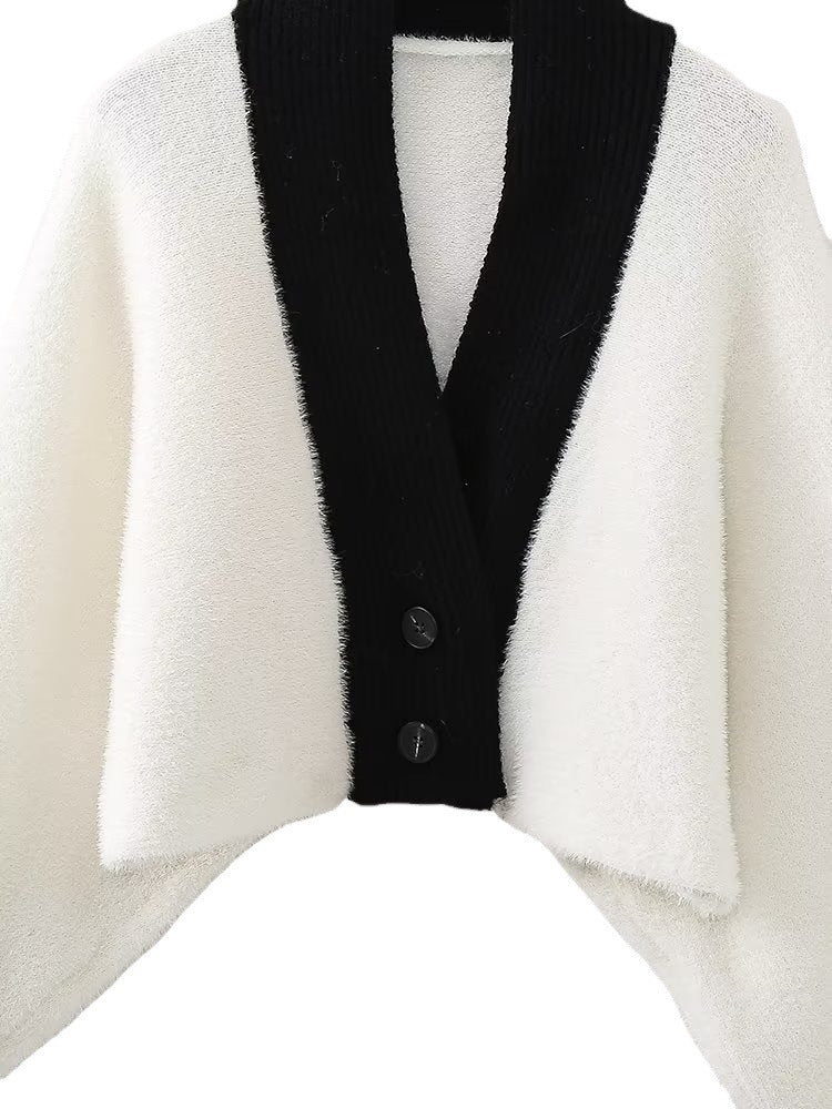 Autumn And Winter New Contrast Color Batwing Shirt Knitted Coat Sweater