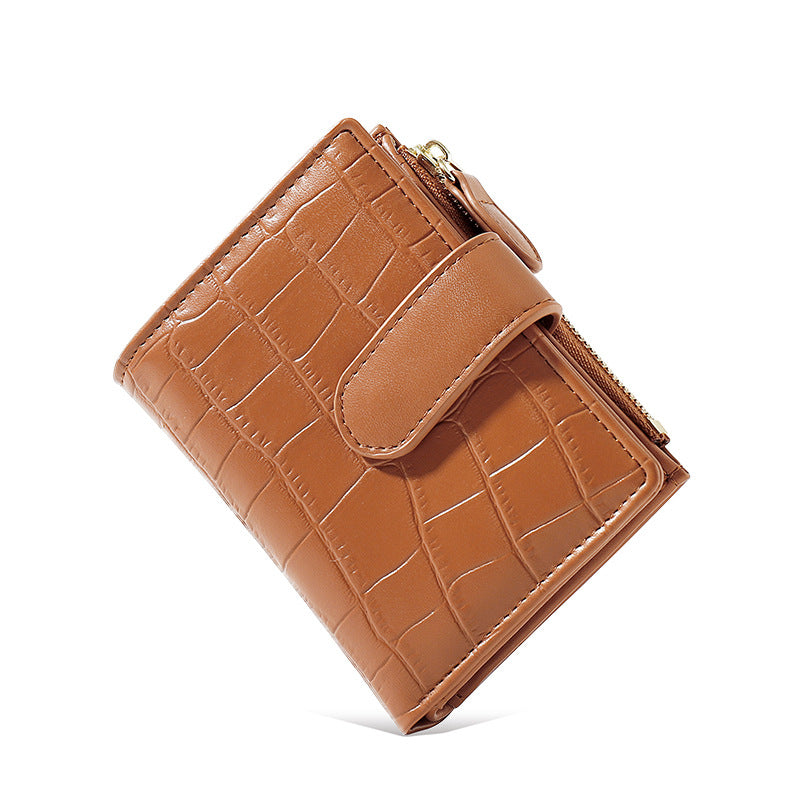Simple Retro Solid Color Zipper Clasp Mini Short Wallet