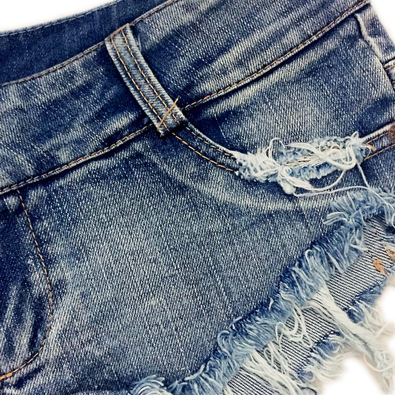 Women's Low-Waist Ripped Denim Shorts