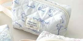 Navy Floral Clutch Cosmetic Bag Korean Style Cute Girl Heart Kitty Storage Bag Sewing Thread Cotton Bag