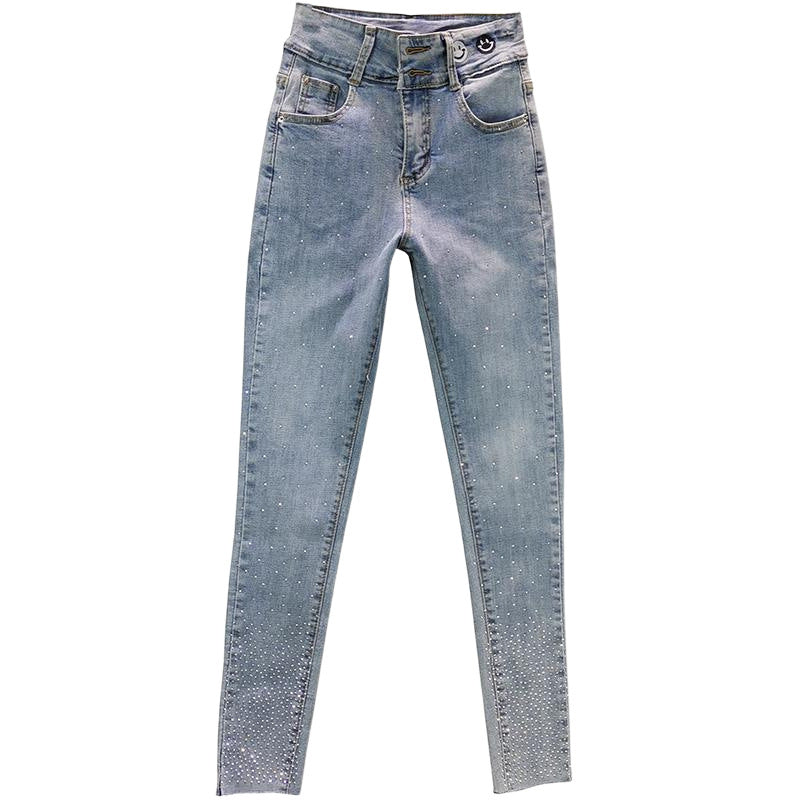 Elastiske Slim Fit Slankende Kraftig Broderi Hot Drilling Tapered Pencil Bukser