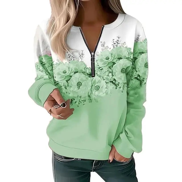 Women's Sweatshirt Zipper Pullover Casual Printed Sweater