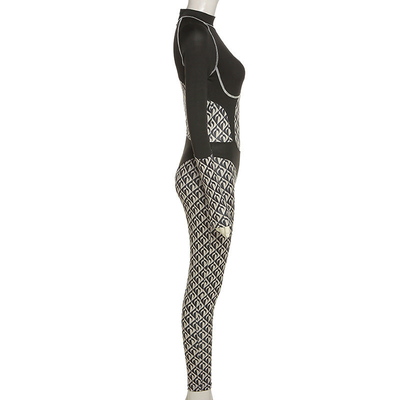 Spliced High-waist Tight-fitting Sports Fitness Jumpsuit