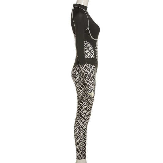 Spliced High-waist Tight-fitting Sports Fitness Jumpsuit