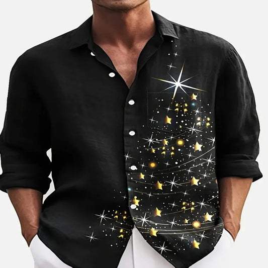 Men's Holiday Christmas Long-Sleeve Shirt Santa Claus