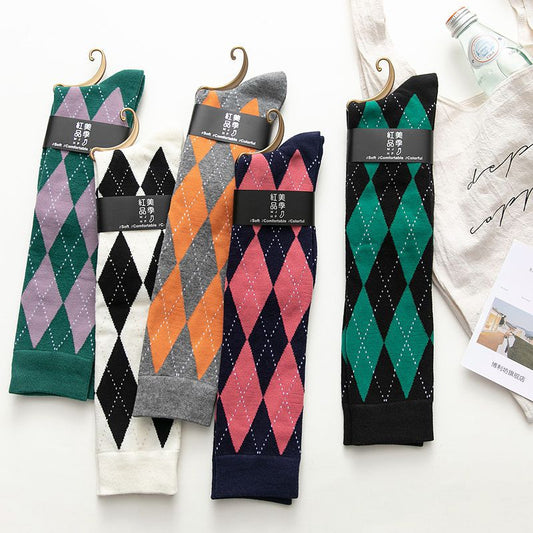 College Style Calf Rhomboid Cotton Student Tide Piled Pile Of Socks