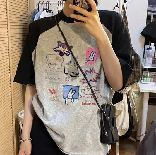 American Retro Korean Type Idle Style Oversize Cotton Short Sleeve