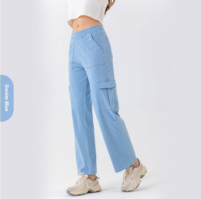 Dame Wide Leg Sportsjeans med Lommer