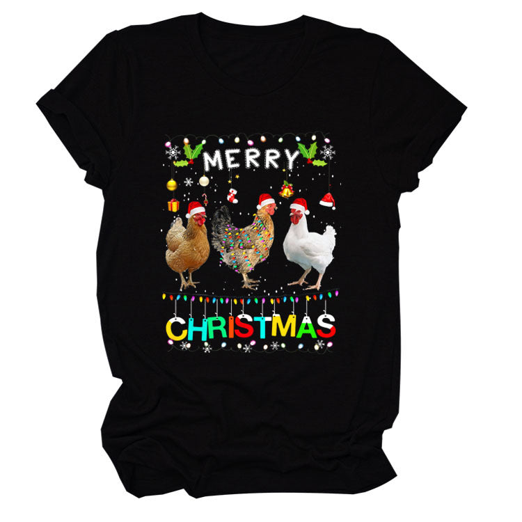 Europe And The United States Christmas Printed Casual Ladies Short-sleeved T-shirt