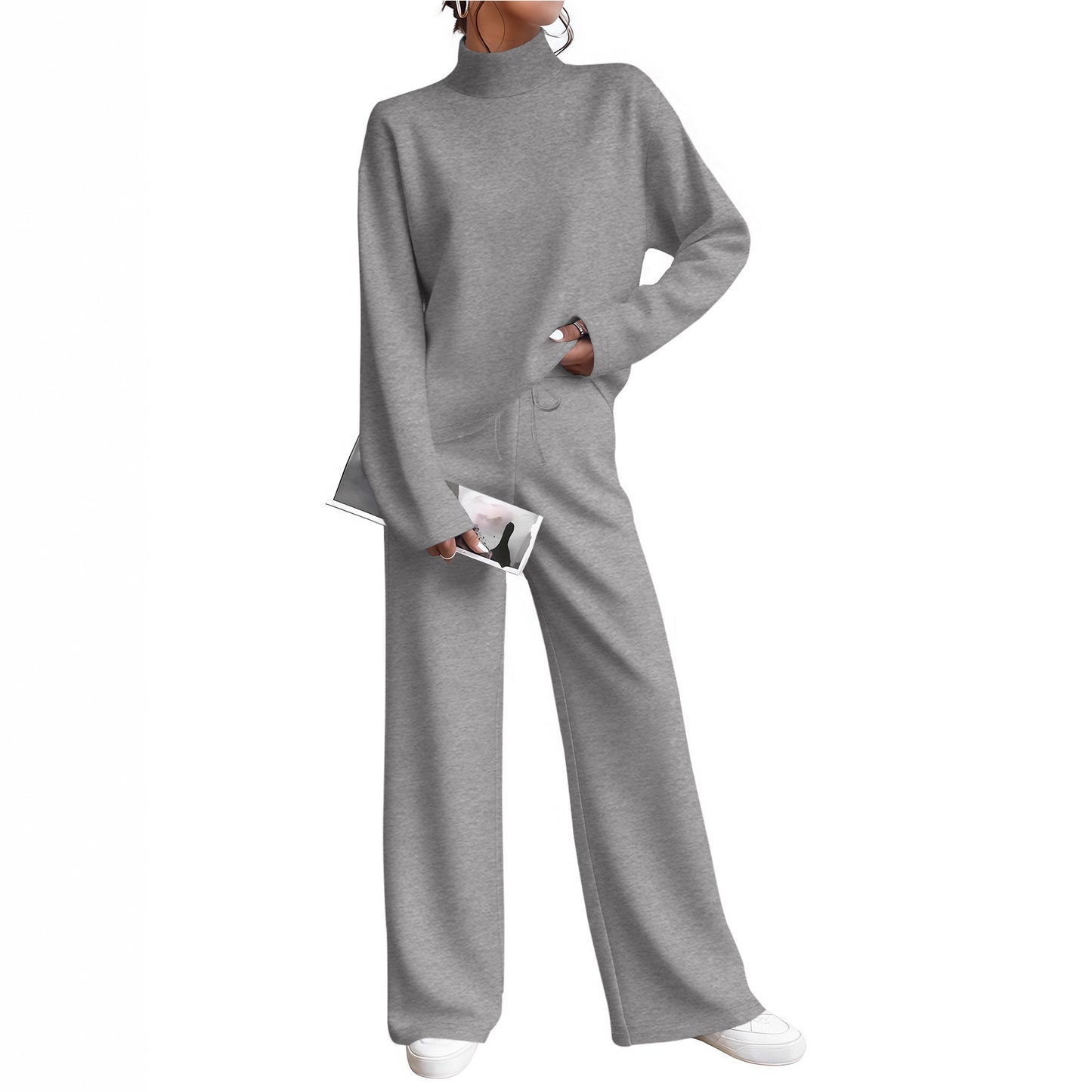 Solid-color T-shirt And Pants Two-piece Set