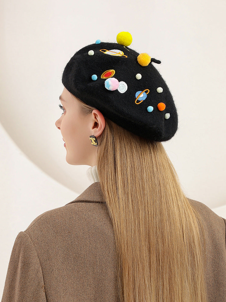 Sweet And Cute Planet Wool Blend Beret
