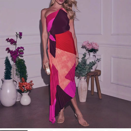 Off-Shoulder Printed Sexy Ruched Womens Dress