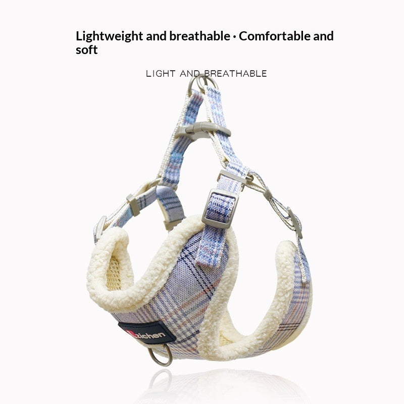 Dog Leash Vest With Plaid And Fleece Lining