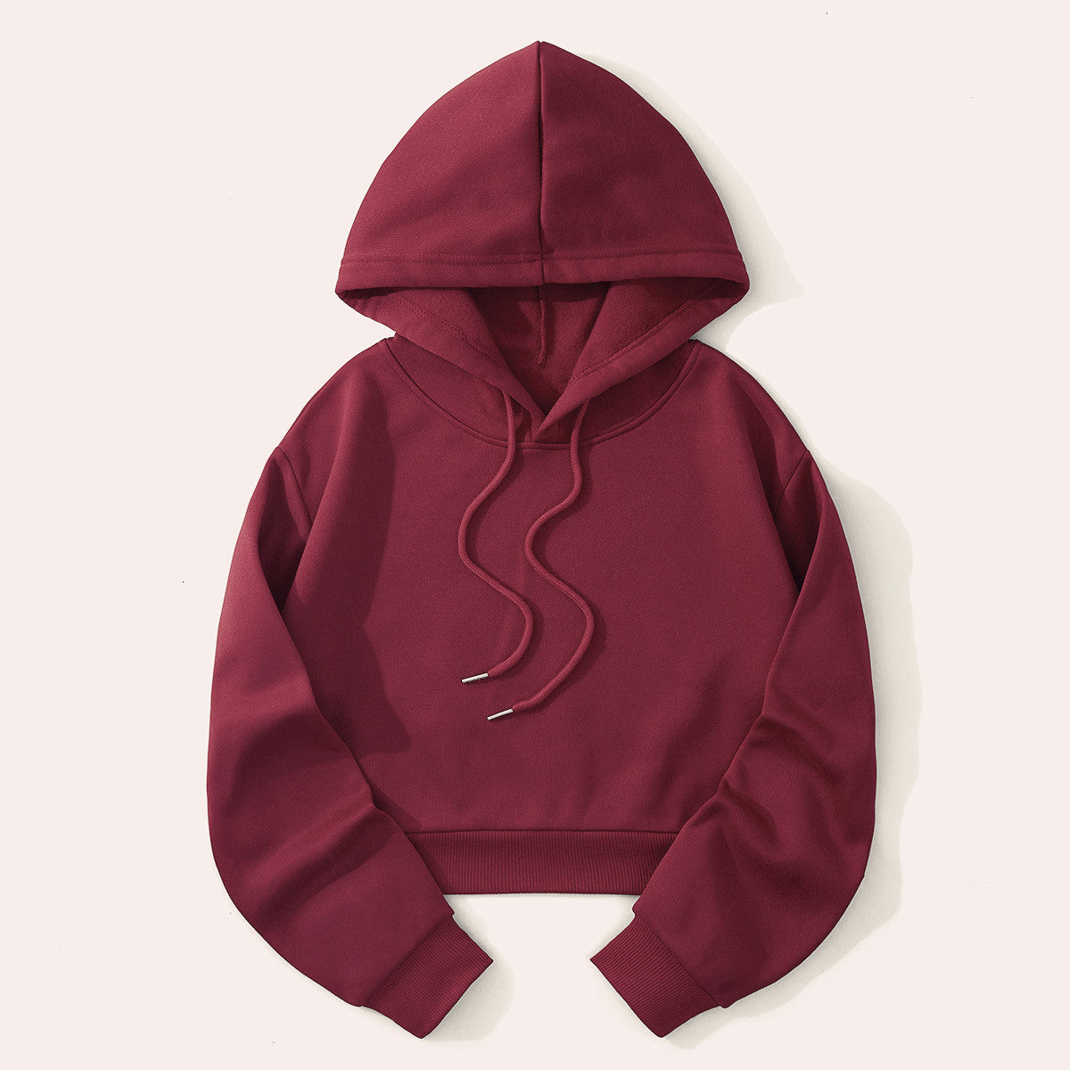 Autumn And Winter Fleece-lined Casual Short Cropped Hooded Sweatshirt