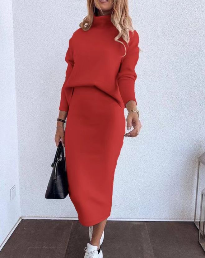 Womens Fashionable Casual V-Neck Patchwork Solid-Color Two-Piece Set Dress