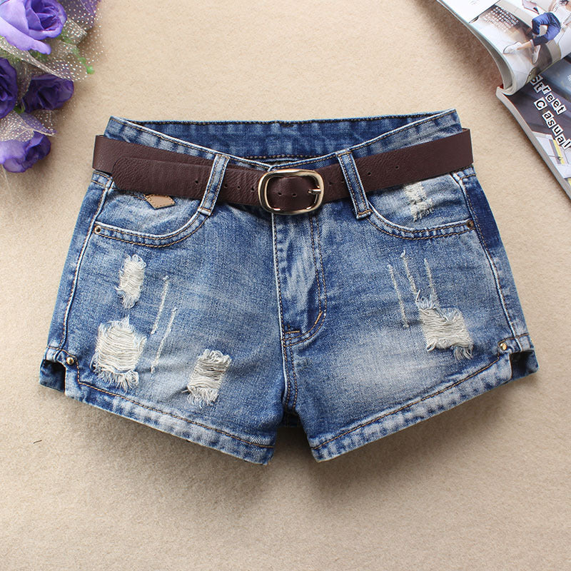 Denim Shorts Women's Korean-style Loose Mid Waist Large Size Slimming Summer Korean Ripped Jeans Hot Pants