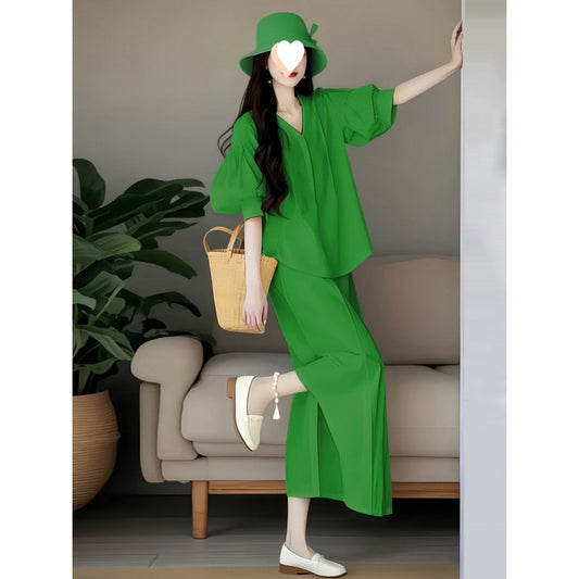 Youth-boosting Versatile Casual Top And Slit Skirt Two-piece Set