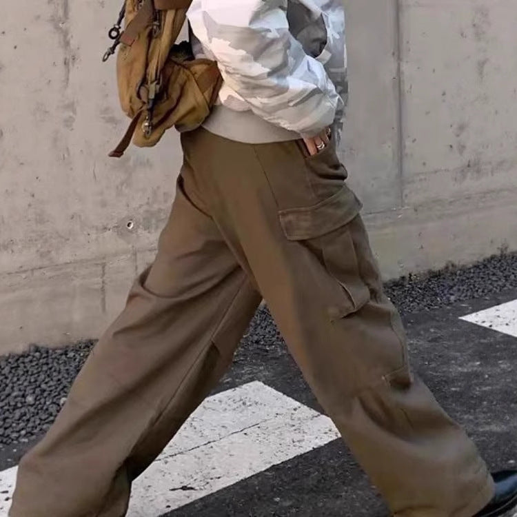 High-street Vintage Relaxed-fit Wide-leg Casual Pants