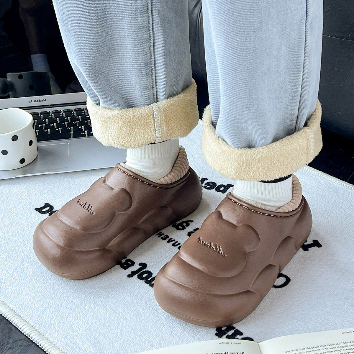 Home Indoor Shit Feeling Wool Sleeper Platform Heel Covered
