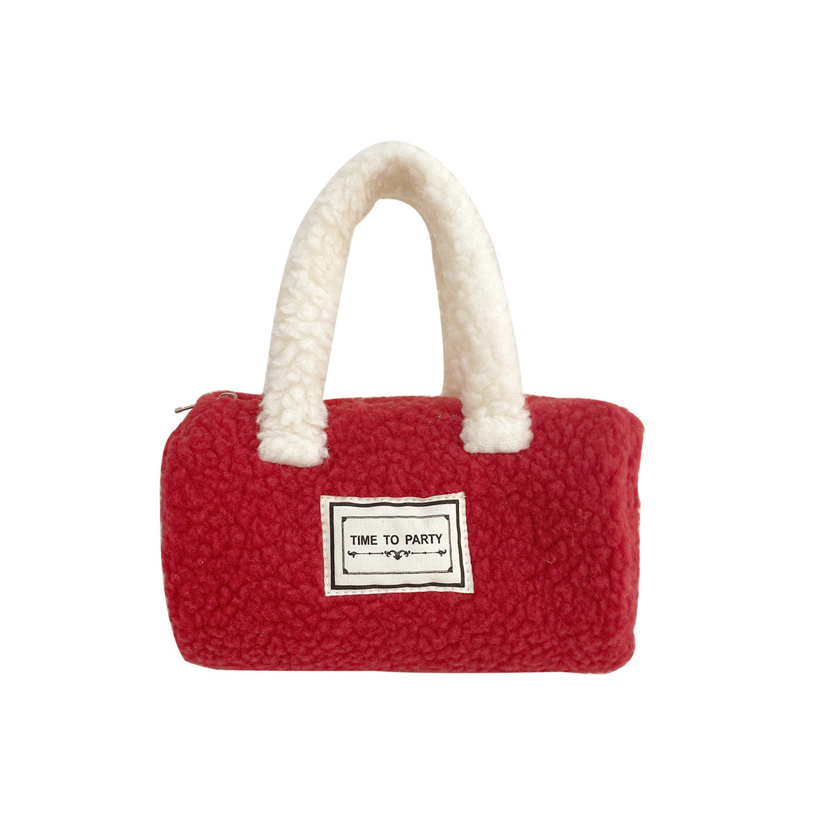 Plush Small Red Envelope Contrast Color Lamb Wool Hand Bag