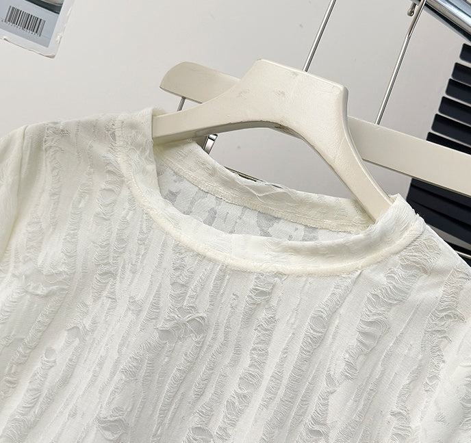 Niche Design Hollow Out Ripped Distressed Short Sleeve