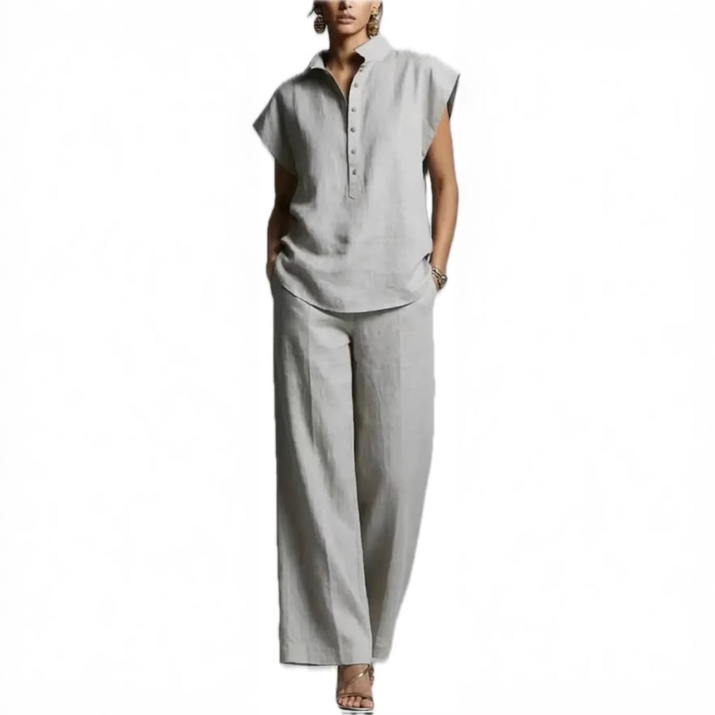 Women's Casual Cardigan Short-Sleeve Pants Set
