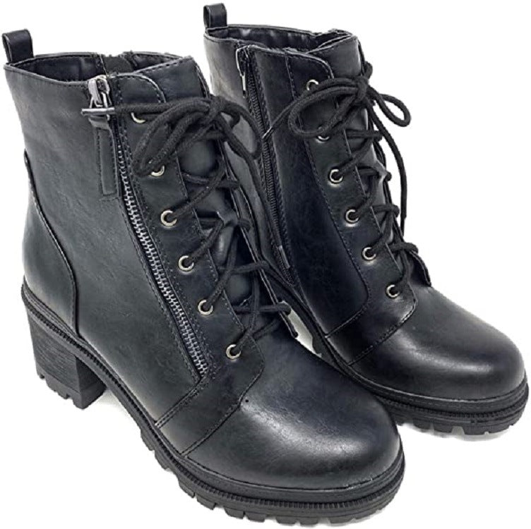 New Style Copper Zipper Solid Color High Heel Women's Boots For Autumn And Winter