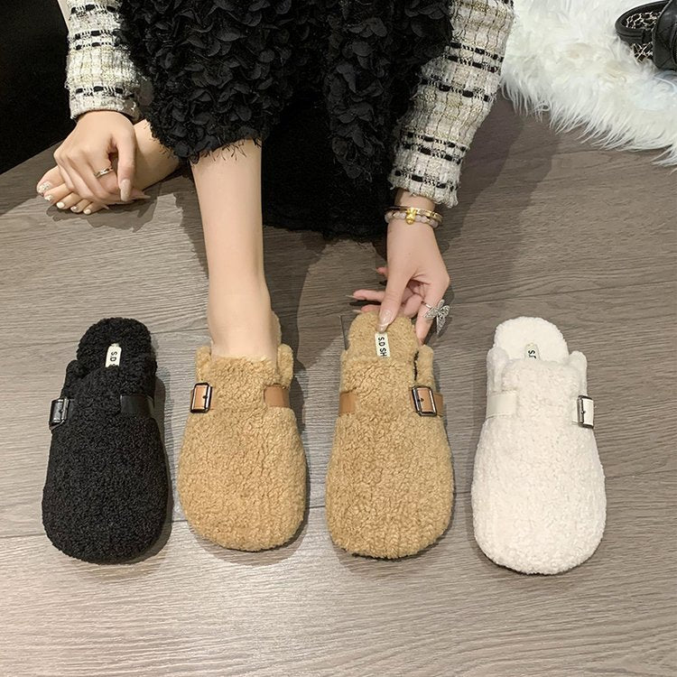 Damemode flade slip-on hjemmesko med lukket tå og åben hæl