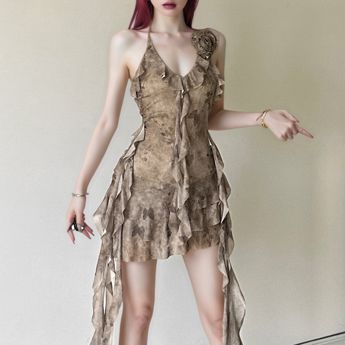 Spicy Girl Sexy Mesh Tassel Asymmetrical Dress