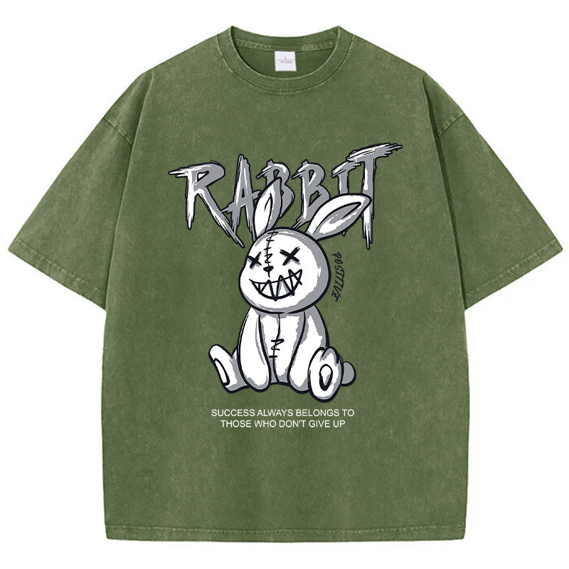 Cute Rabbit Print T-shirt Breathable T-shirt Streetwear