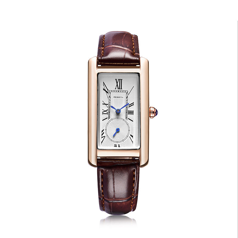 Women's Fashion Two And A Half Hands Waterproof Square Roman Scale Belt Watch
