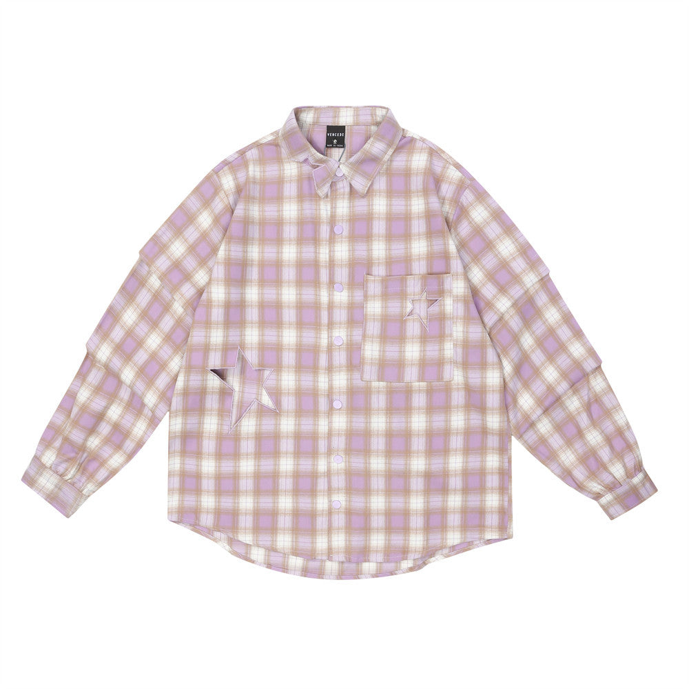 Loose Five-pointed Star Embroidered Lapel Casual Shirt