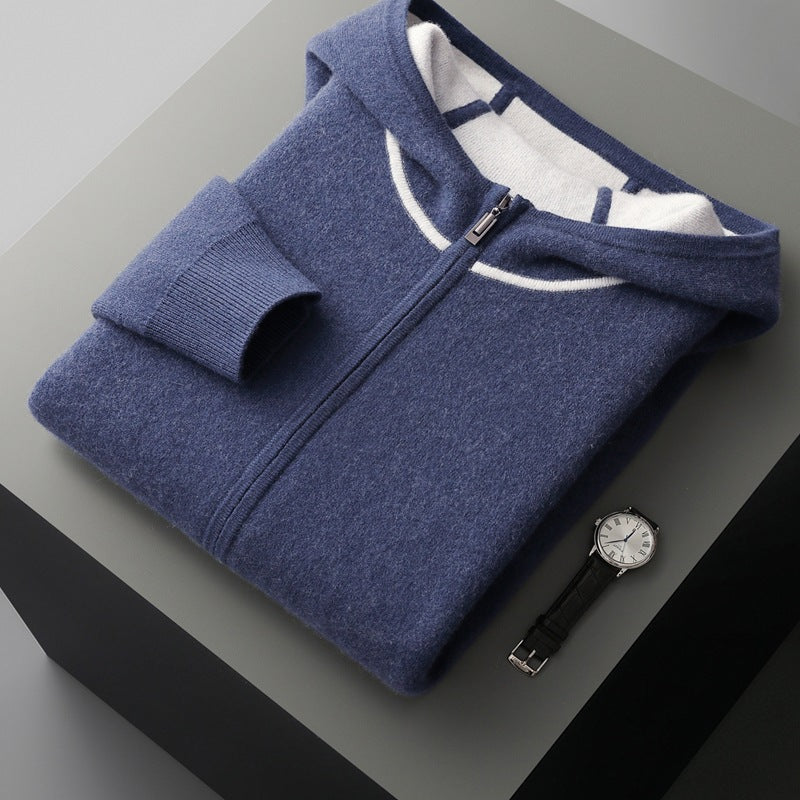Men's Hooded Loose Casual Knitted Wool Sweater Cardigan Coat
