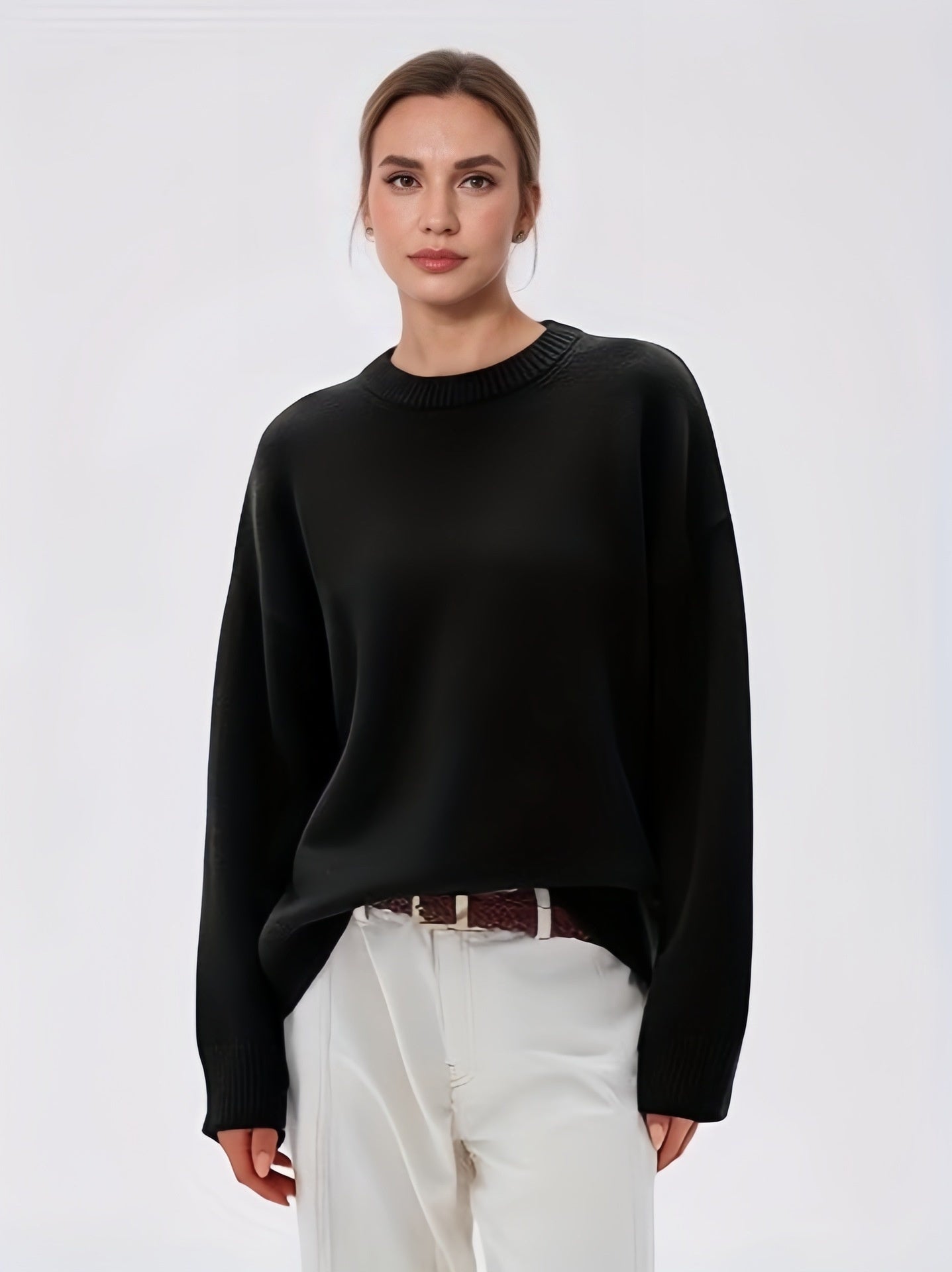 Loose Round Neck Solid Color Long-sleeved Thickened Sweater