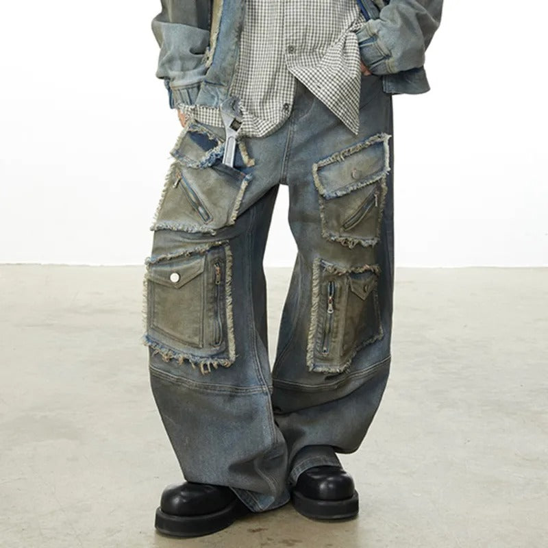 Flerlommet lynlås gør den gamle cowboyjakke vintage lige jeans