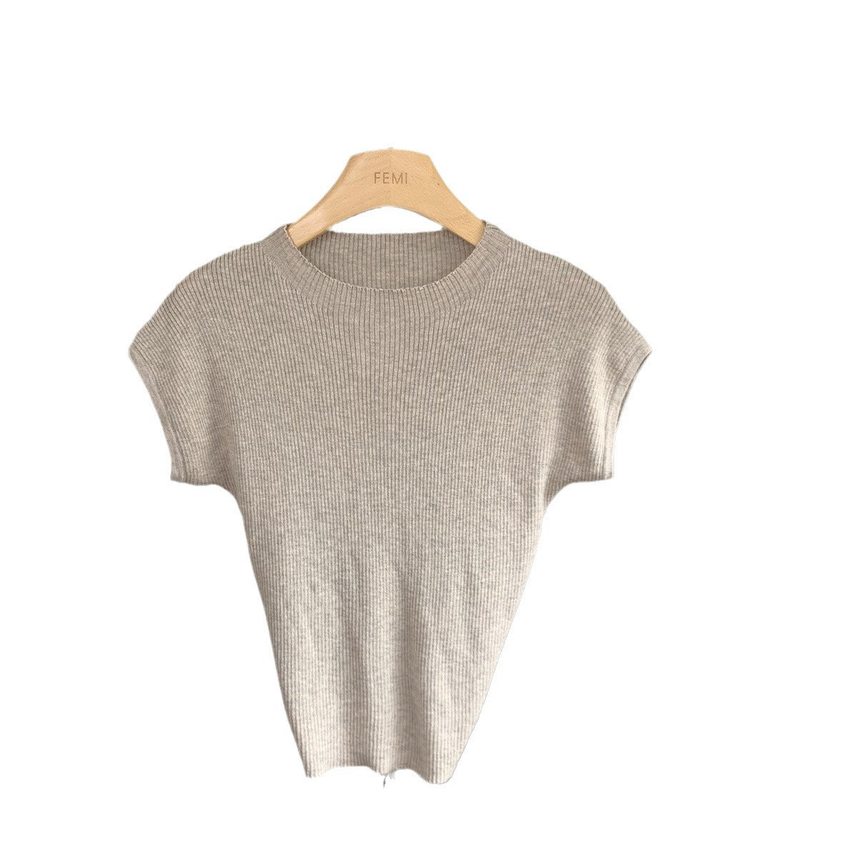 Back Strap Knitted Short-sleeved T-shirt Women's Slim-fit Short Knitted Top