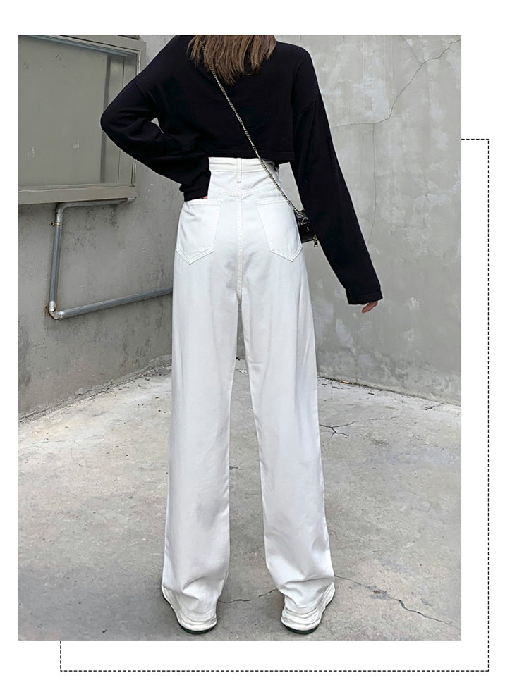 High Waist Adjustable Buckle Straight Wide Leg Mopping Pants