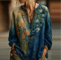 Women's 3D Printed Long-sleeved Shirt Loose All-match High-grade Top